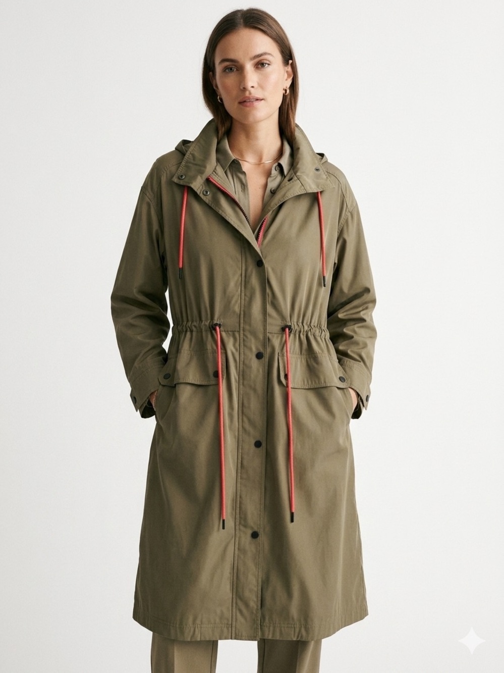 Anthro Avec Les Filles Trench Coat Utility Jacket Sz Lg XL Water Resistant Olive